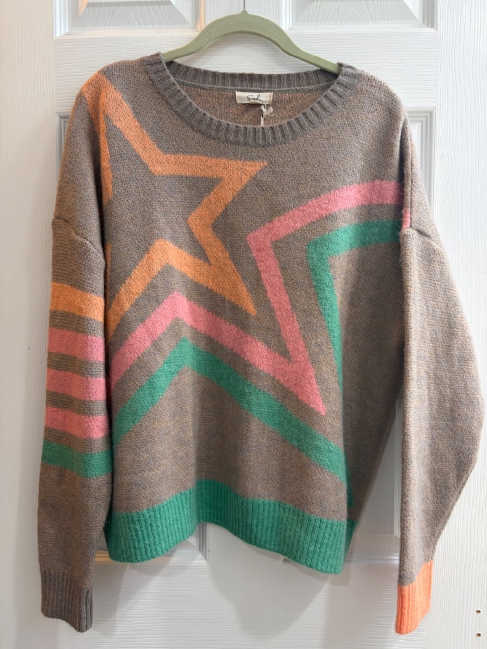 New Easel Flower Star Pattern Knitted Sweater Relaxed Fit Pullover